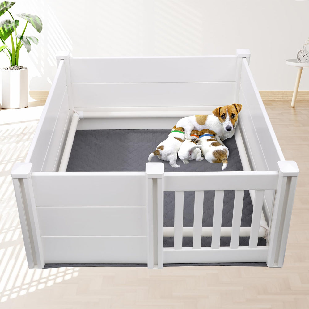 The Ondware whelping box with pig rails demonstrates a safe birthing space.