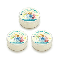 One Fur All Pet House Mini Candles Mediterranean Sea jar front showing fresh coastal fragrance for pet spaces
