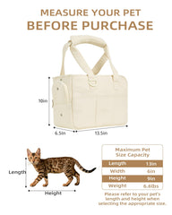 ONECUTE dog purse carrier beige front view shows comfortable fit for small pets