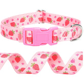 ONEFOJOJO dog collar pink strawberry pattern for daily walks with comfy nylon.