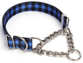 ONEFOJOJO martingale collar shows nylon webbing and steel chain for durable training use.