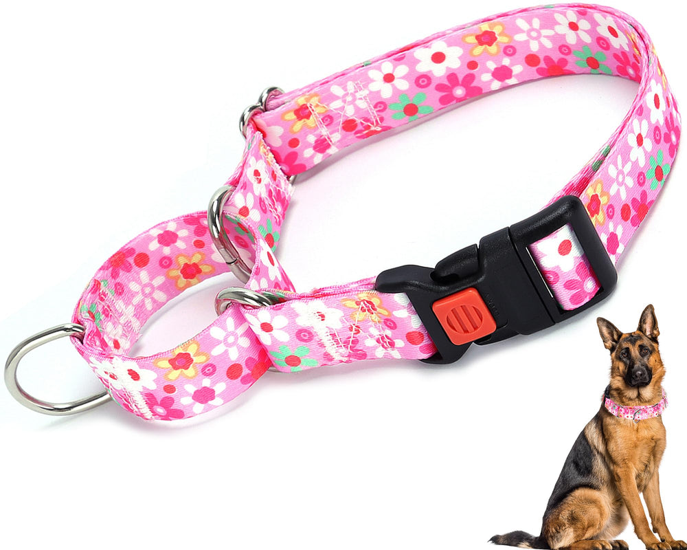 ONEFOJOJO pink martingale collar with safety buckle for secure daily walks.