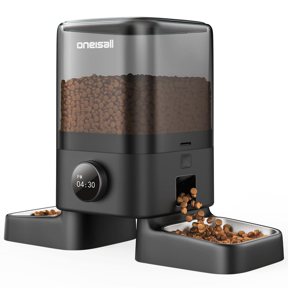 oneisall automatic cat feeder with two bowls promoting equal dining space for two cats