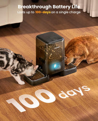 oneisall cordless-wifi-automatic-cat-feeder battery indicator shows long-lasting 100-day battery