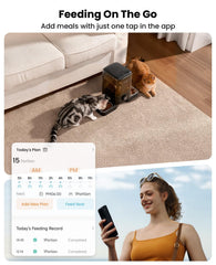 oneisall cordless-wifi-automatic-cat-feeder top view highlights balanced double-bowl layout for two cats