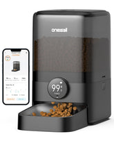 Oneisall cordless WiFi cat feeder front view for flexible placement and convenient remote feeding.