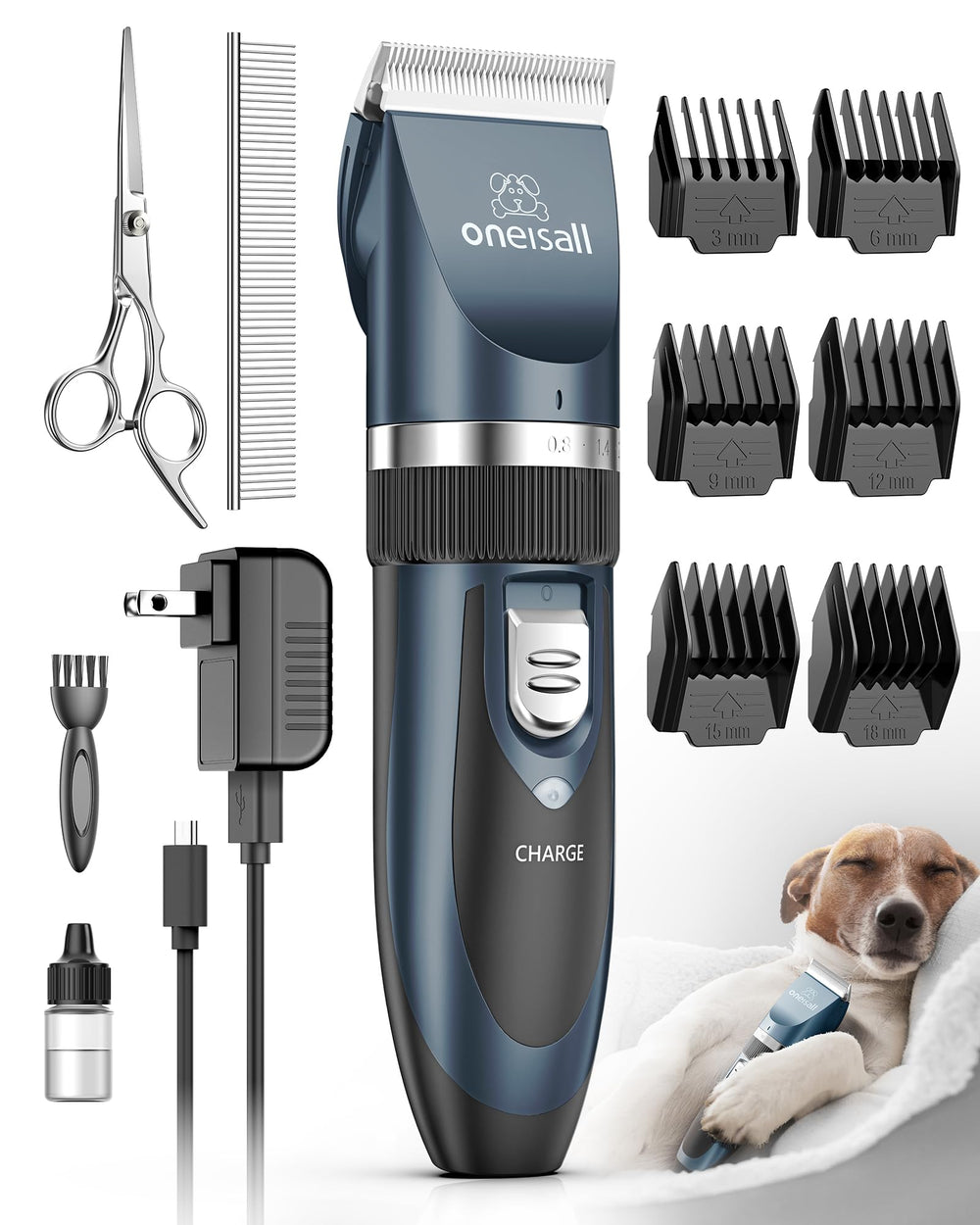 Oneisall dog shaver clippers with quiet low-noise motor for calm grooming