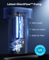 oneisall wireless cat fountain close-up on the pump emphasizes ultra-low-noise operation.