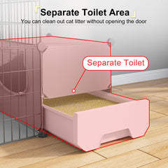 Oneluck cat cage litterbox area interior showing spill prevention.