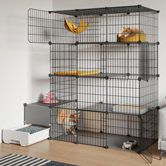 Oneluck cat cage with litterbox front view for easy cleanup.