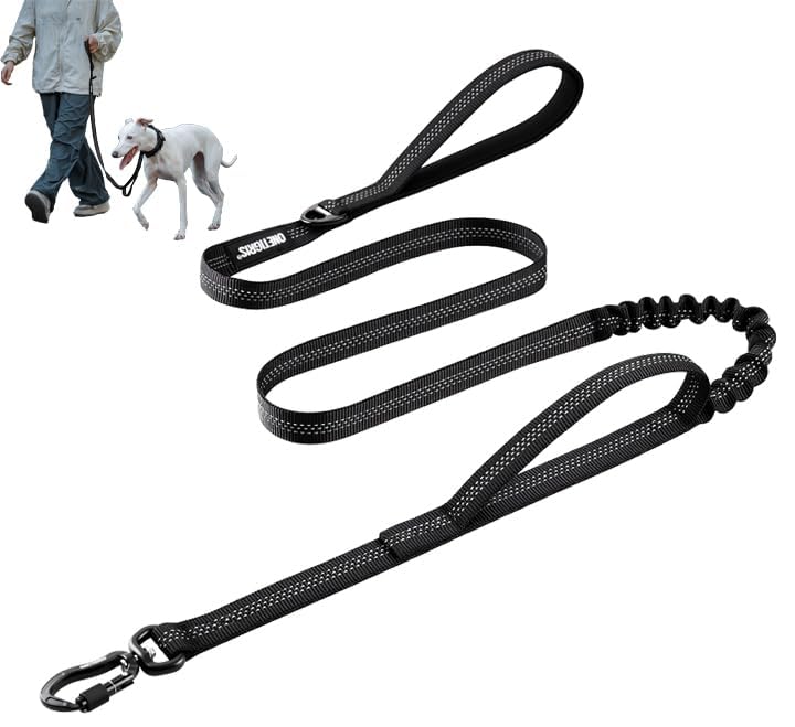 OneTigris dog leash 5ft double handle black for added control on walks.