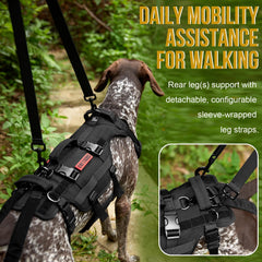 OneTigris dog lift harness rear leg straps reduce friction with anti-chafing sleeves.