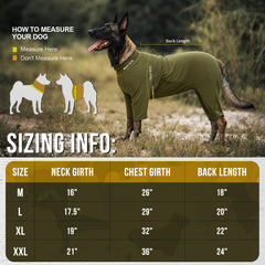 OneTigris Dog Pajamas back view demonstrates full-body coverage for warmth.