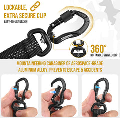 OneTigris leash with padded top and bottom handles for comfortable grip.