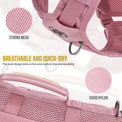 OneTigris pink dog harness front view illustrating no-pull design and breathable mesh