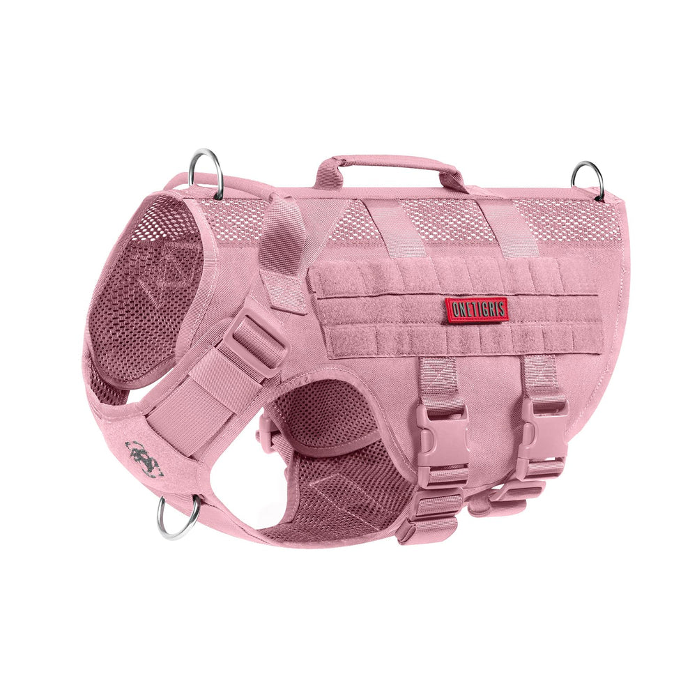 OneTigris tactical dog harness small pink side view showing MOLLE panel for add-ons