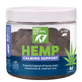 Only Natural Pet Calming Hemp Soft Chews bottle for cats promotes relaxed travel moments.