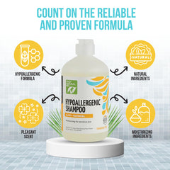 Only Natural Pet hypoallergenic shampoo foaming lather image showcases Aloe hydration for dry coats.
