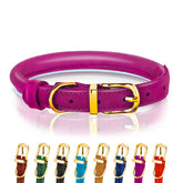 OOPSDOGGY reflective rolled leather collar in pink XXS fits 7-9 inches with high visibility.