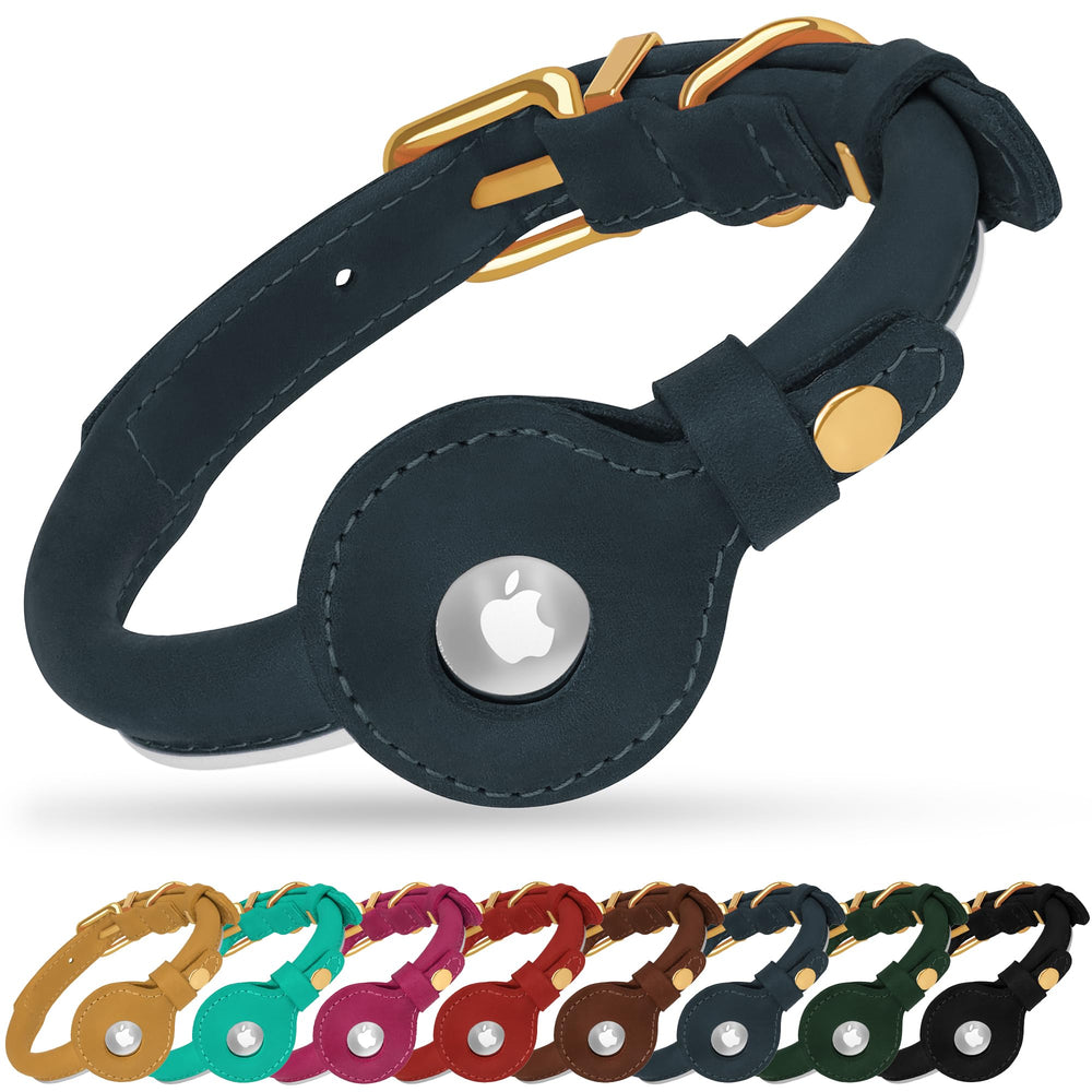 OOPSDOGGY rolled leather collar with AirTag slot for secure pet tracking.