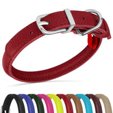 OOPSDOGGY rolled leather collar red XS front view highlighting snug fit for small dogs