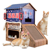 opbodqo cardboard cat house front view shows cozy double bed for lounging.