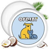 Opdent dog paw balm tube closeup showing soothing coconut-infused formula for dry paws.