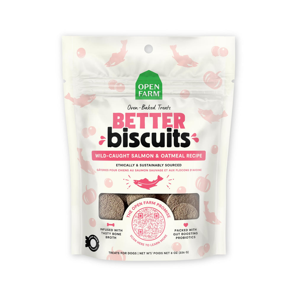 Open Farm Better Biscuits—oven-baked crunch for tasty rewards.