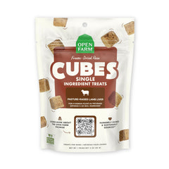 Open Farm Cubes Lamb Liver packshot: a high-protein, single-ingredient treat for sensitive dogs