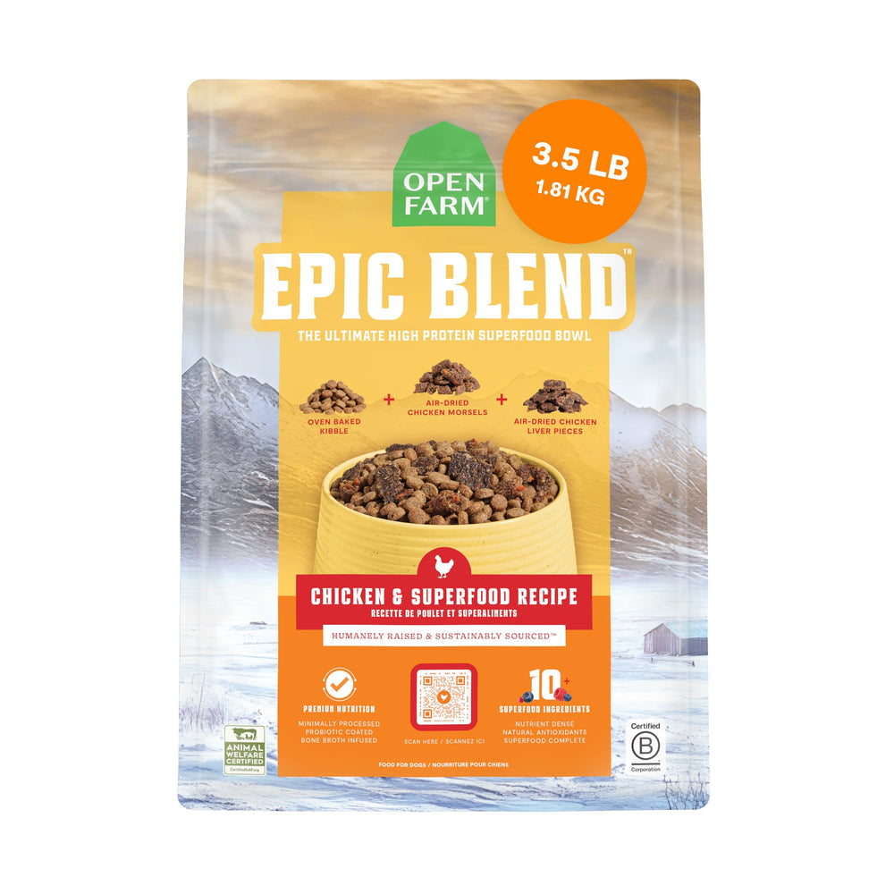 Open Farm Epic Blend oven-baked kibble shows protein-rich nutrition for active dogs