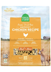 Open Farm freeze dried morsels chicken recipe bag ready for a complete meal