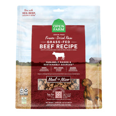 Open Farm freeze-dried morsels close-up show 95% meat for high-protein nutrition
