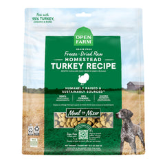 Open Farm turkey recipe morsels bag front shows protein-rich 95% meat blend for dogs