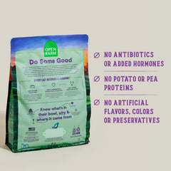 Open Farm Goodbowl chicken brown rice kibble on scoop for balanced nutrition.