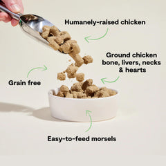 Open Farm morsels chicken recipe closeup highlights complete meal potential.