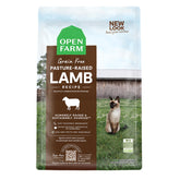 Open Farm Pasture-Raised Lamb dry cat food bag front highlighting humanely raised meat for cats.