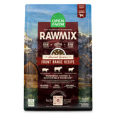 Open Farm RawMix Front Range bag shows ancient grains kibble for balanced dog nutrition.