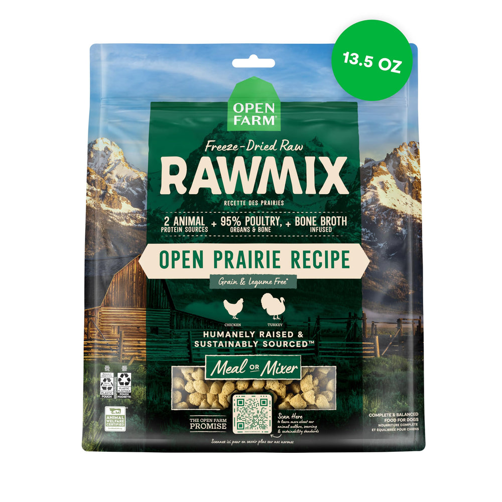 Open Farm RawMix packaging highlights a premium freeze-dried topper for simple meals.