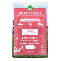 Open Farm salmon kibble close-up highlighting protein-rich bites for a satisfying meal.