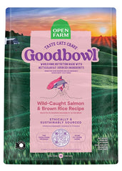 Open Farm Goodbowl-protein-rich-kibble-portrayal emphasizes wild-caught salmon first ingredient.