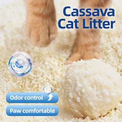 OPET Tapioca Cat Litter dissolves in water for flushable disposal.