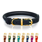 OOPSDOGGY reflective rolled leather collar front view enhances nighttime visibility.