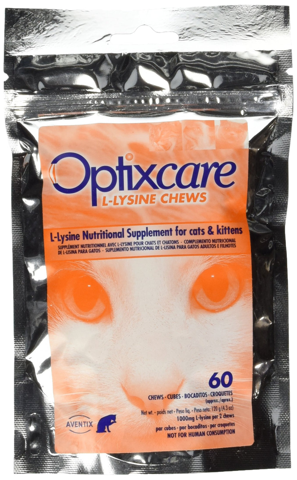 OptixCare 72-2 L-Lysine chews in pouch for cats: convenient chicken flavor support