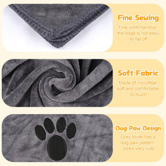 Opvixi grey paw-pattern towel adds cute grooming style.