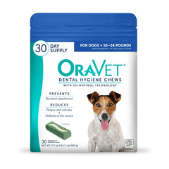 OraVet dental chews bag 30-count showcasing convenient daily dental care for dogs
