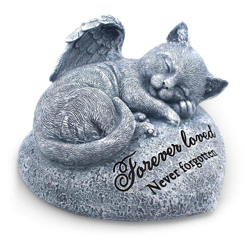 Orchid Valley sleeping cat garden statue with angel wings for outdoor memorial display.