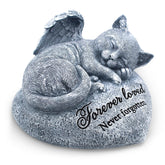 Orchid Valley sleeping cat garden statue with angel wings for outdoor memorial display.