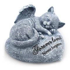 Orchid Valley sleeping cat garden statue with angel wings for outdoor memorial display.