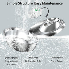 ORSDA cat water fountain pump detail shows quiet operation for calm drinking
