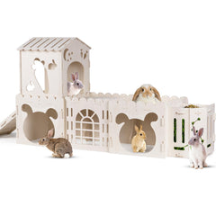 orekemo extra large rabbit house front view demonstrates durable wooden construction for indoor play and safe exploration.